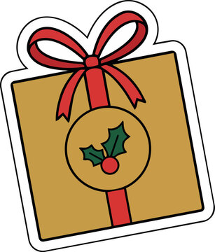 Christmas Beauty Gift Box with Red Ribbon and Holly Label