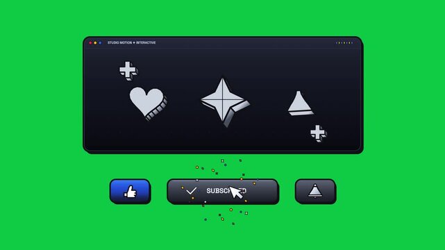 Interactive social media interface with dynamic icons and subscription confirmation on vibrant green background