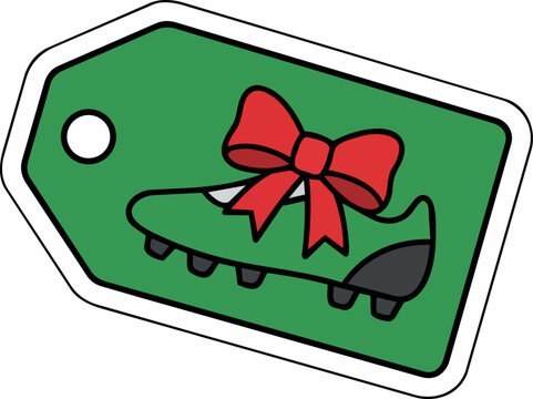 Christmas Soccer Cleat Gift Tag with Red Bow
