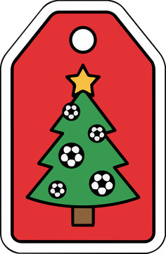 Christmas Tree Gift Tag Decorated with Soccer Balls