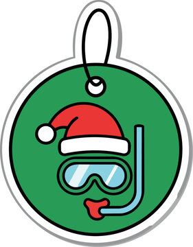 Christmas Snorkeling Gift Tag with Mask, Snorkel and Santa Hat