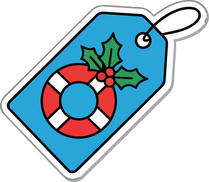 Christmas Pool Gift Tag with Lifebuoy and Holly Decoration