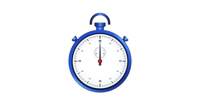 A blue stopwatch with a red second hand on a green background