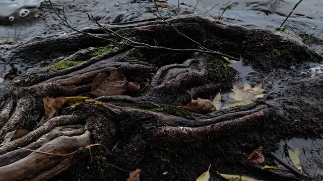 A close up shot of tree roots, highlighting their texture and pattern