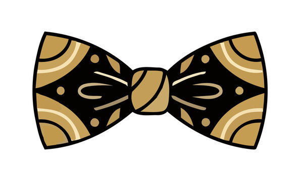 Elegant bow tie with ornate black and gold geometric pattern