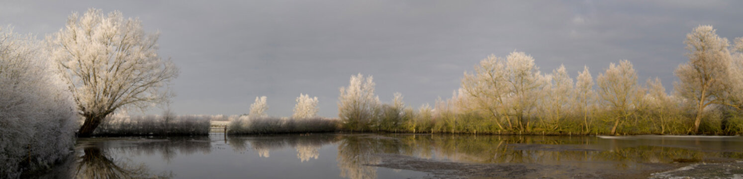 UK, England, Gloucestershire, winter flood panorama