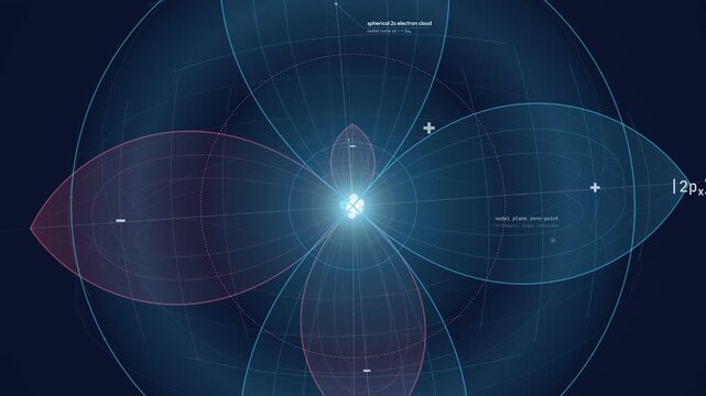 Detailed 4K animation of quantum sp3 tetrahedral hybridization showing spherical 2s electron cloud, orthogonal p-orbitals in phase and perfect 109.5 degree symmetry representing atomic level physics