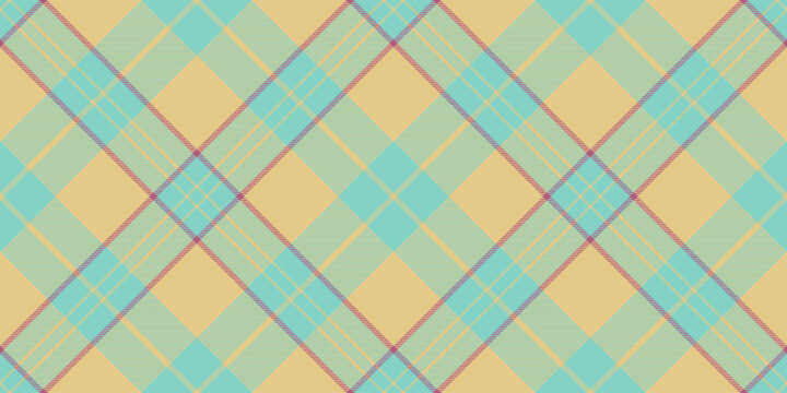 Variety textile tartan fabric, asymmetric pattern seamless background. Teenager texture check vector plaid in amber and teal colors.