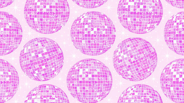 seamless pattern of pink disco balls, festive party backgrounds