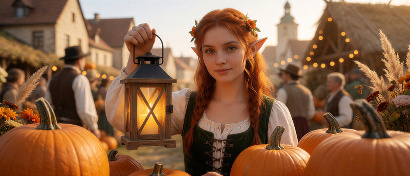 Central European harvest festival portrait of woman with elf ears