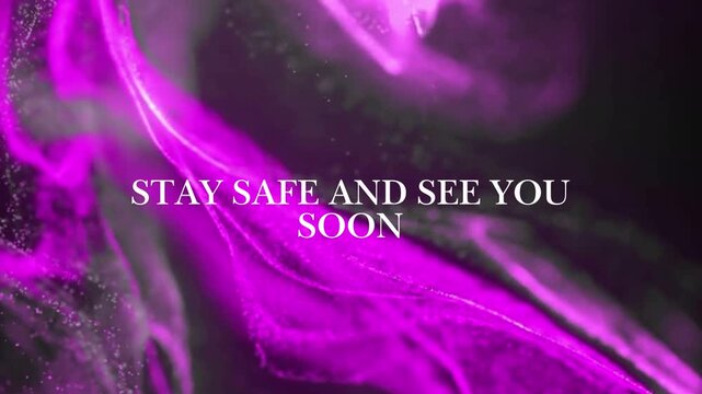Abstract Purple Swirls and Particles with "Stay Safe and See You Soon" Message for Post-Pandemic Communication and Well-being Campaigns