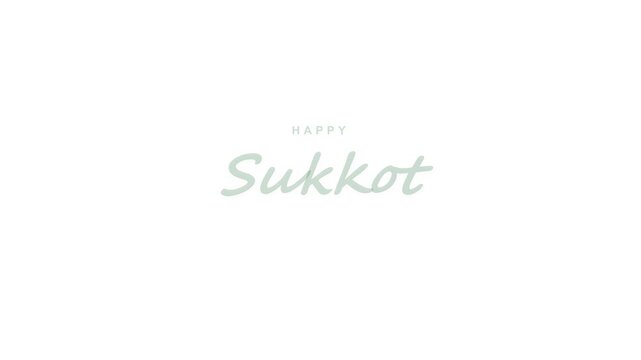 Happy Sukkot greeting card design with minimalist green typography and autumn leaf decoration