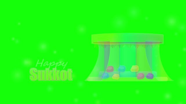 Sukkot sukkah tent animation with festive decorations on green screen background