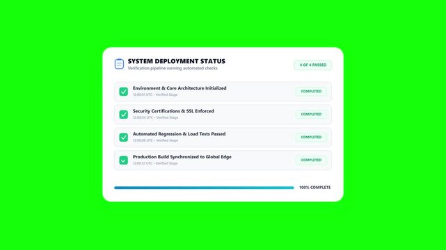 Deployment status interface in generic software application isolated on green screen