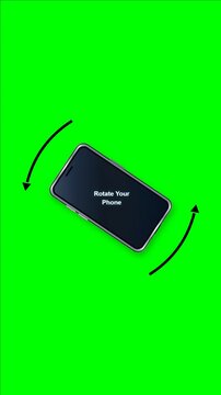 Rotate Your Phone to Landscape Orientation Animation on Green Screen, Vertical to Horizontal Smartphone Rotation, Rotate Your Device Instruction, Screen Orientation Guide, Mobile UI and Chroma Key