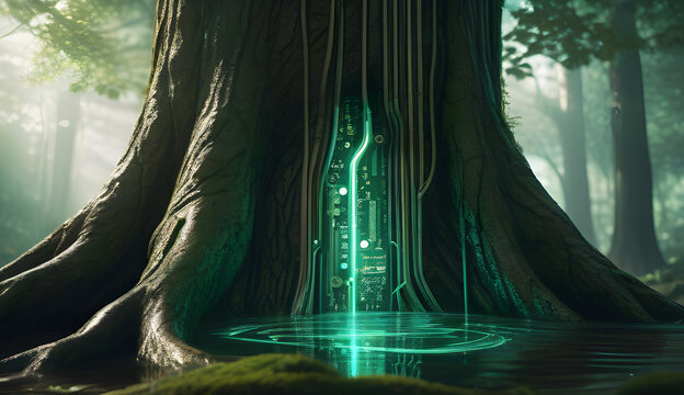 Futuristic technology hidden within massive forest roots