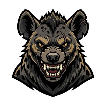 Aggressive hyena face snarling with bared teeth in cartoon style.