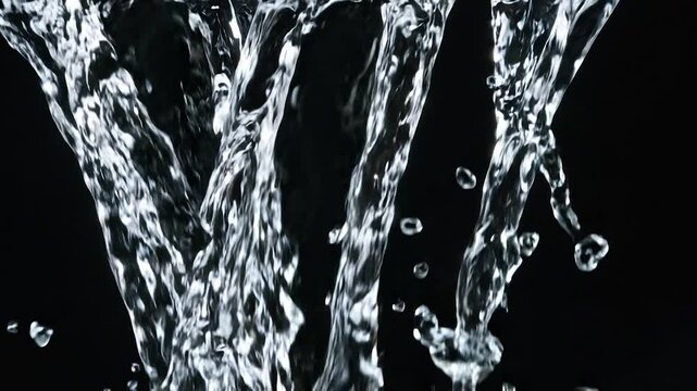 Clear Water Streams Flowing Against Black Background Cinematic Motion