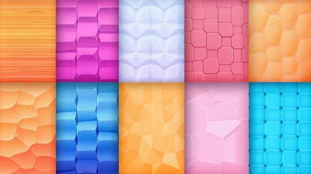Colorful Abstract Patterns: A vibrant collection of ten distinct abstract patterns, each showcasing a unique geometric design in a spectrum of bright, cheerful colors.