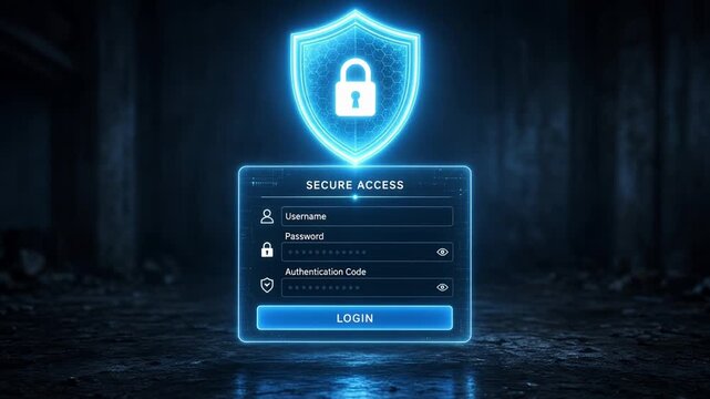 Digital secure login interface with glowing padlock icon and abstract background