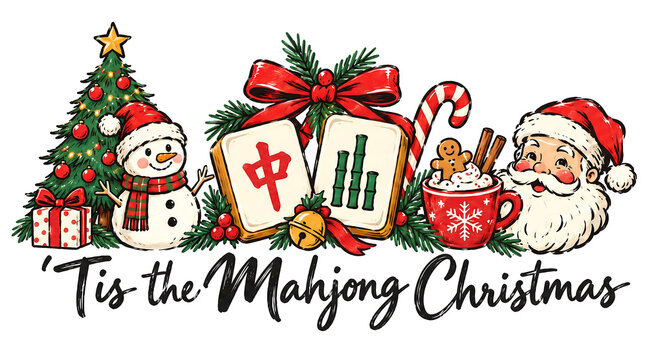 'Tis the Mahjong Christmas &ndash; Festive Mahjong Tiles with Santa Claus, Snowman, Christmas Tree and Holiday Decorations