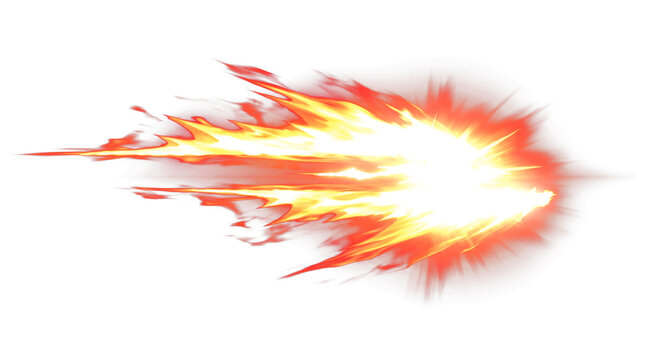 Fireball explosion digital art effect with bright orange flames isolated on transparent background