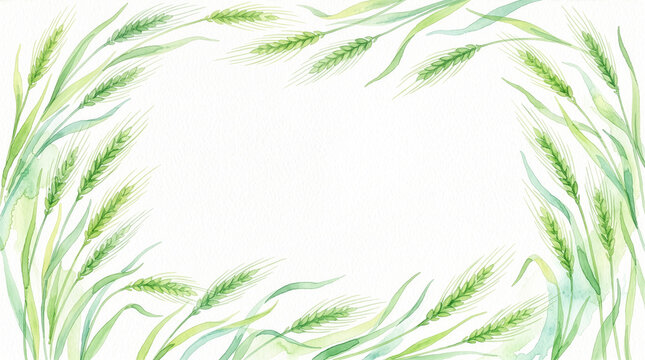青麦の水彩風フレーム背景横_generated by AI