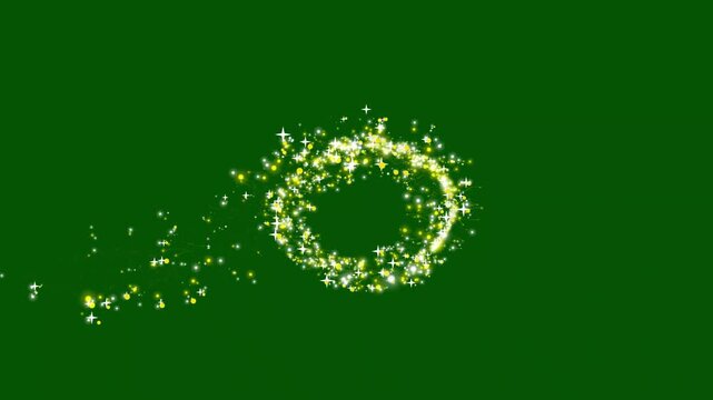 Sparkling stars light animation and particles golden glitter line stars blinking on green screen background, pixie star particles christmas stars isolated in 4k loop overlay effect design animation