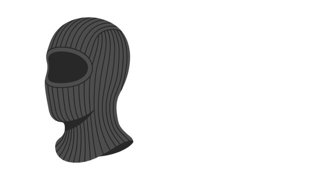 Black knitted balaclava ski mask winter headwear graphic illustration isolated on white background.