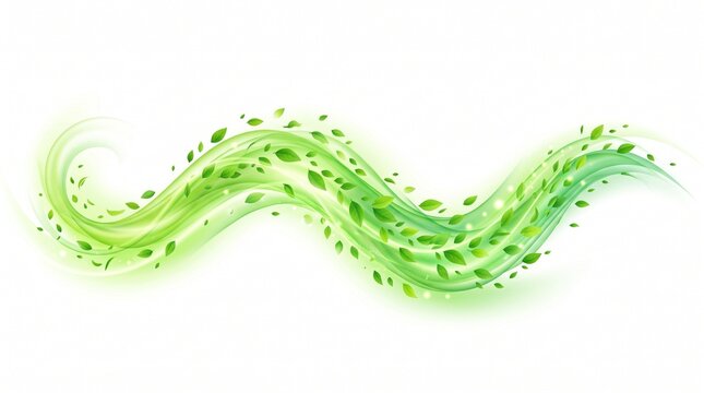 Dynamic green wave design with swirling abstract leaves creating fresh flowing motion graphics