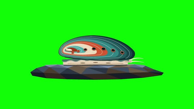 Stylized 2D Animation of an Abalone Snail Moving Across a Geometric Rock