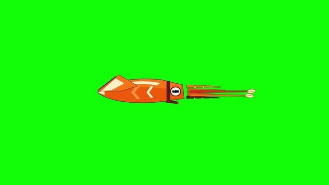 Cartoon Orange Squid Animation on Green Screen