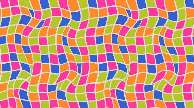 Psychedelic Liquid Melting Checkered Pattern 70s Groovy Wavy Background