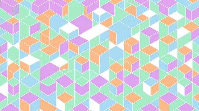 Pastel Isometric Cube Pattern Abstract Geometric Seamless Background