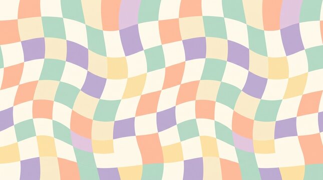 Pastel Wavy Checkered Pattern Soft Distortion Grid Seamless Background