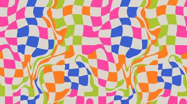 Y2K Distortion Checkered Pattern Vibrant Wavy Checkerboard Background