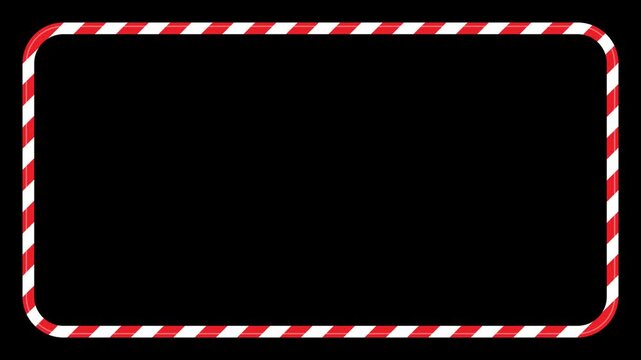 Animated Christmas frame with candy cane striped border and rounded corners, black copy space. Four color variants, horizontal overlay. Festive motion graphic for holiday titles and greetings.