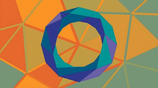 Abstract Low Poly Geometric Circular Ring on Faceted Polygonal Background
