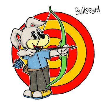 Rabbit playing archery game hand drawing illustration
