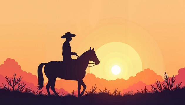 Man in charro suit riding horse at sunset, Mexican heritage pride