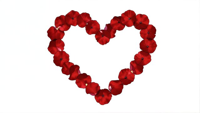 Red petals form a heart, with the word love elegantly centered inside.