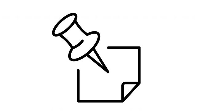 Animated icon representing paper note pinned tightly using pushpin office symbol.