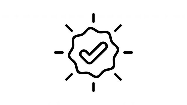 Animated checkmark inside wavy circular outline surrounded by eight short radiating dash lines.
