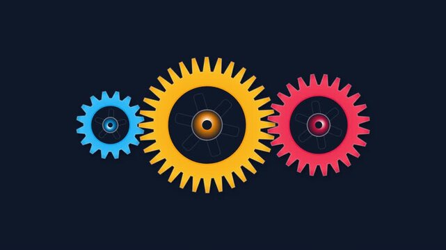 interlocking mechanical gears system machinery process animation HD 4K