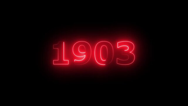 Glowing Vintage neon number 1903 glowing in dark retro style. Classic illuminated year display for historical timeline or century celebration alpha channel neon numbers.