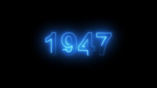 Glowing Vintage neon number 1947 glowing in dark retro style. Classic illuminated year display for historical timeline or century celebration alpha channel neon numbers.