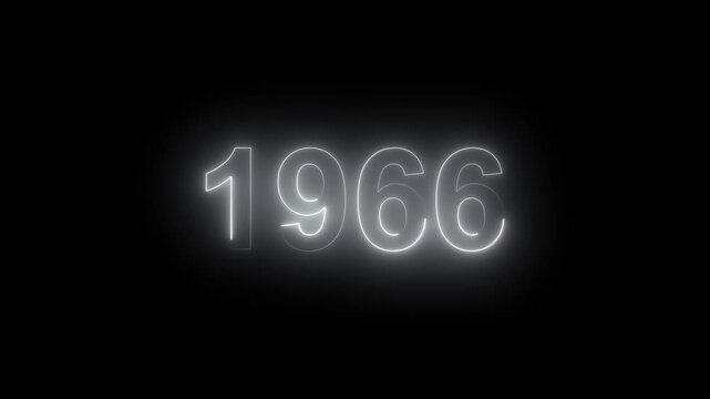 Glowing Vintage neon number 1966 glowing in dark retro style. Classic illuminated year display for historical timeline or century celebration alpha channel neon numbers.