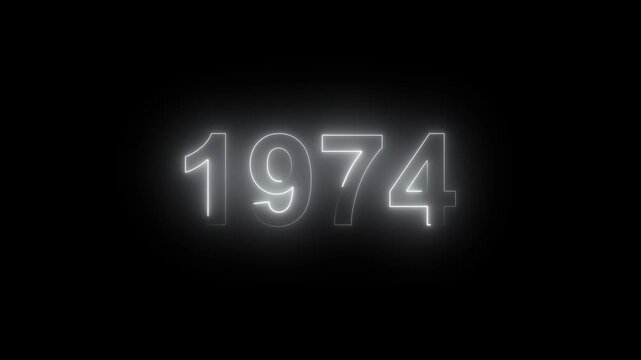 Glowing Vintage neon number 1974 glowing in dark retro style. Classic illuminated year display for historical timeline or century celebration alpha channel neon numbers.
