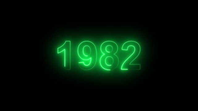 Glowing Vintage neon number 1982 glowing in dark retro style. Classic illuminated year display for historical timeline or century celebration alpha channel neon numbers.