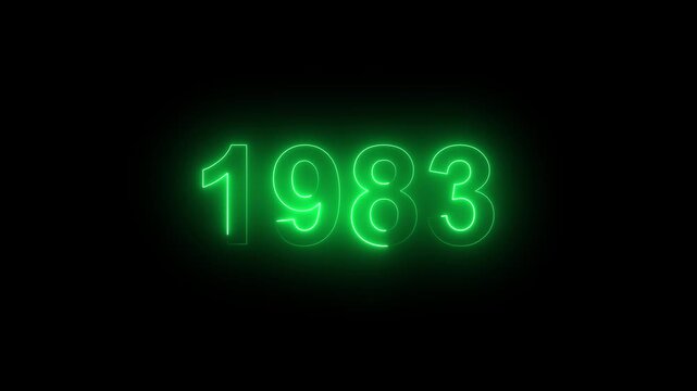 Glowing Vintage neon number 1983 glowing in dark retro style. Classic illuminated year display for historical timeline or century celebration alpha channel neon numbers.